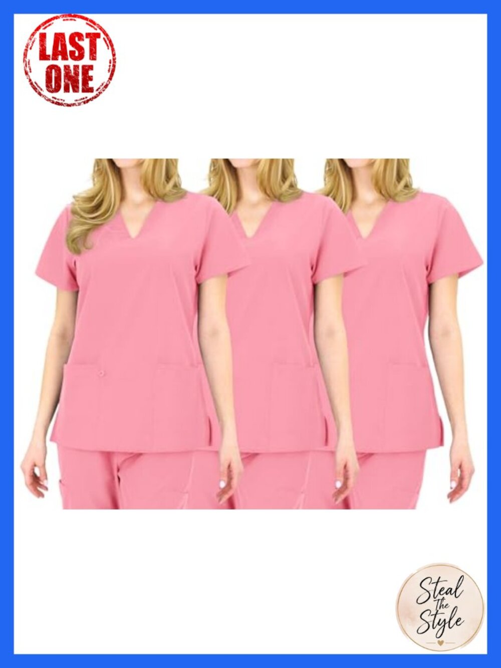 Women's Scrub Tops 3 Pack V-Neck 7 Pockets Stretch Medical Uniform